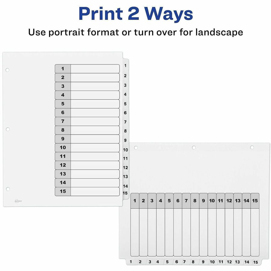 Image of Avery® Customizable Table of Contents Ready Index Black and White Dividers, 15-Tab, 1 to 15, 11 x 8.5, White, 6 Sets