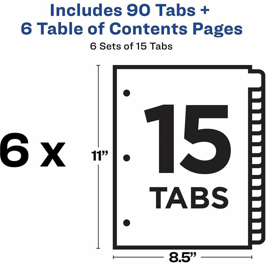 Image of Avery® Customizable Table of Contents Ready Index Black and White Dividers, 15-Tab, 1 to 15, 11 x 8.5, White, 6 Sets