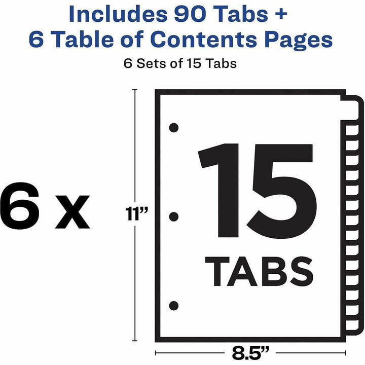 Image of Avery® Customizable Table of Contents Ready Index Black and White Dividers, 15-Tab, 1 to 15, 11 x 8.5, White, 6 Sets