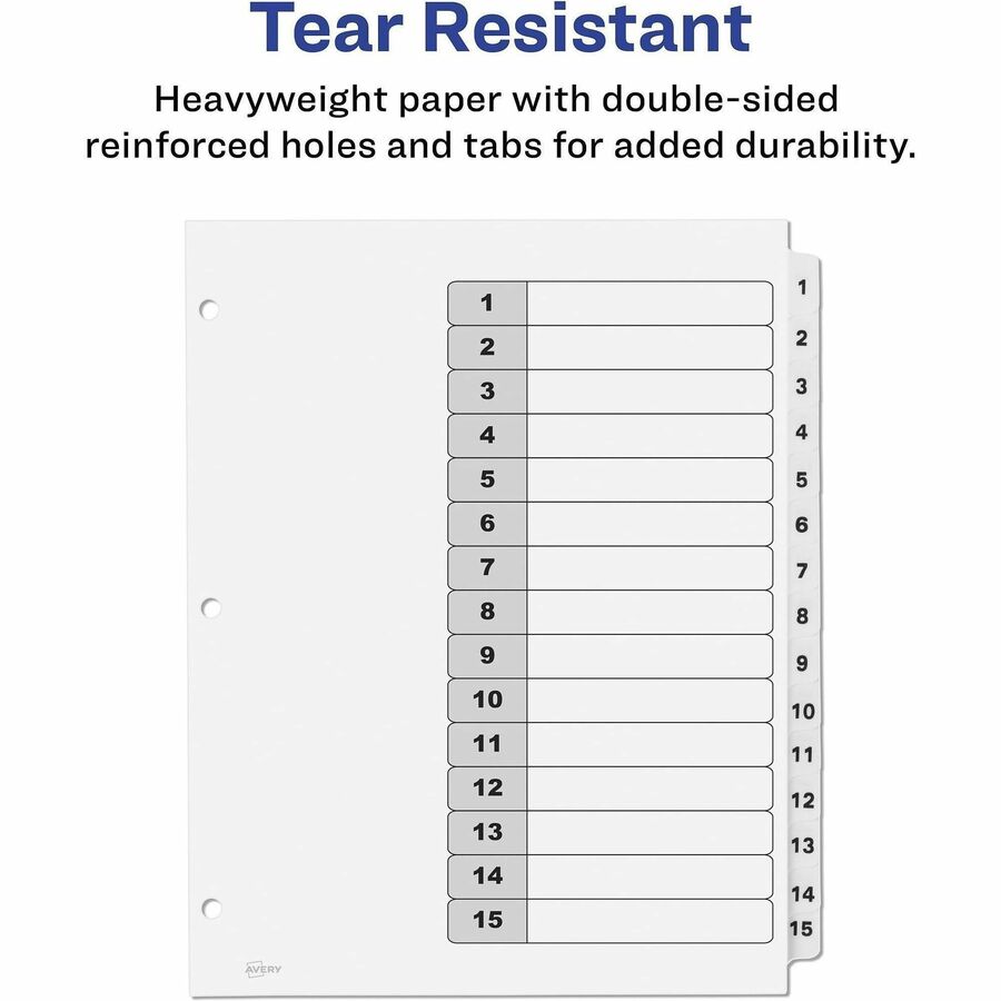Image of Avery® Customizable Table of Contents Ready Index Black and White Dividers, 15-Tab, 1 to 15, 11 x 8.5, White, 6 Sets