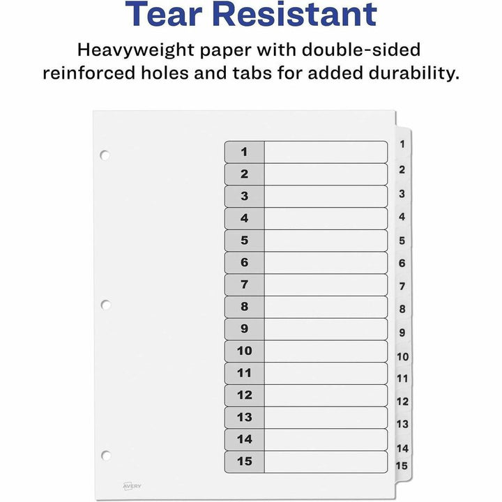 Image of Avery® Customizable Table of Contents Ready Index Black and White Dividers, 15-Tab, 1 to 15, 11 x 8.5, White, 6 Sets