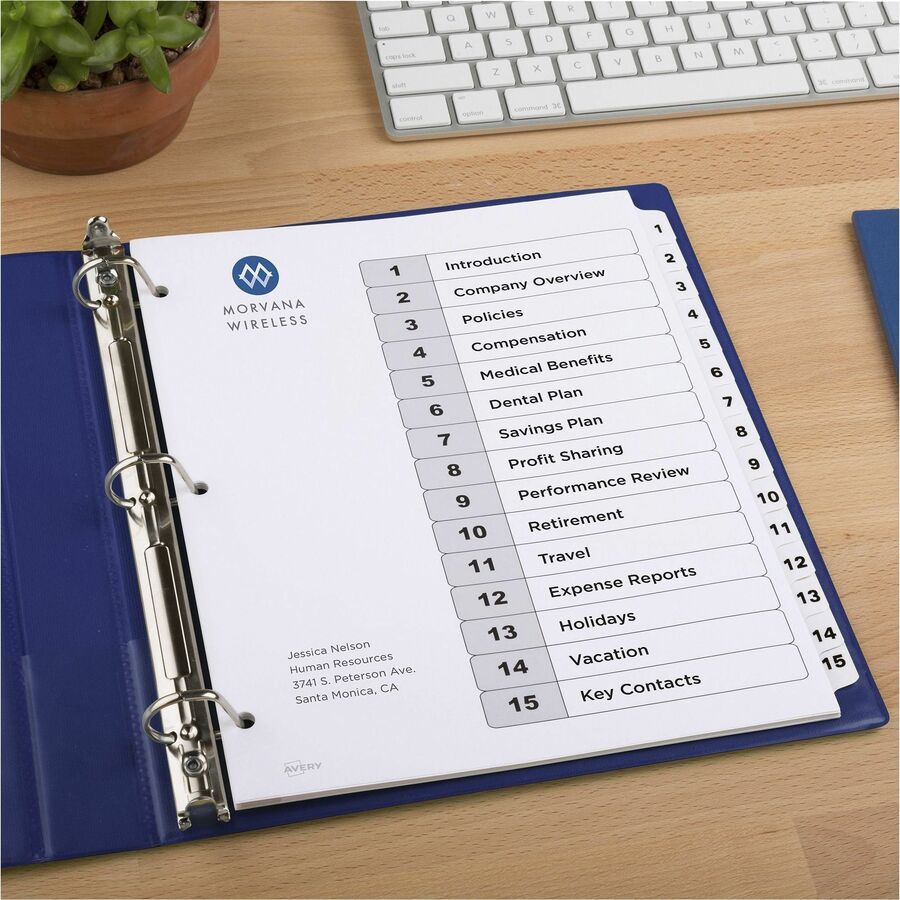 Image of Avery® Customizable Table of Contents Ready Index Black and White Dividers, 15-Tab, 1 to 15, 11 x 8.5, White, 6 Sets