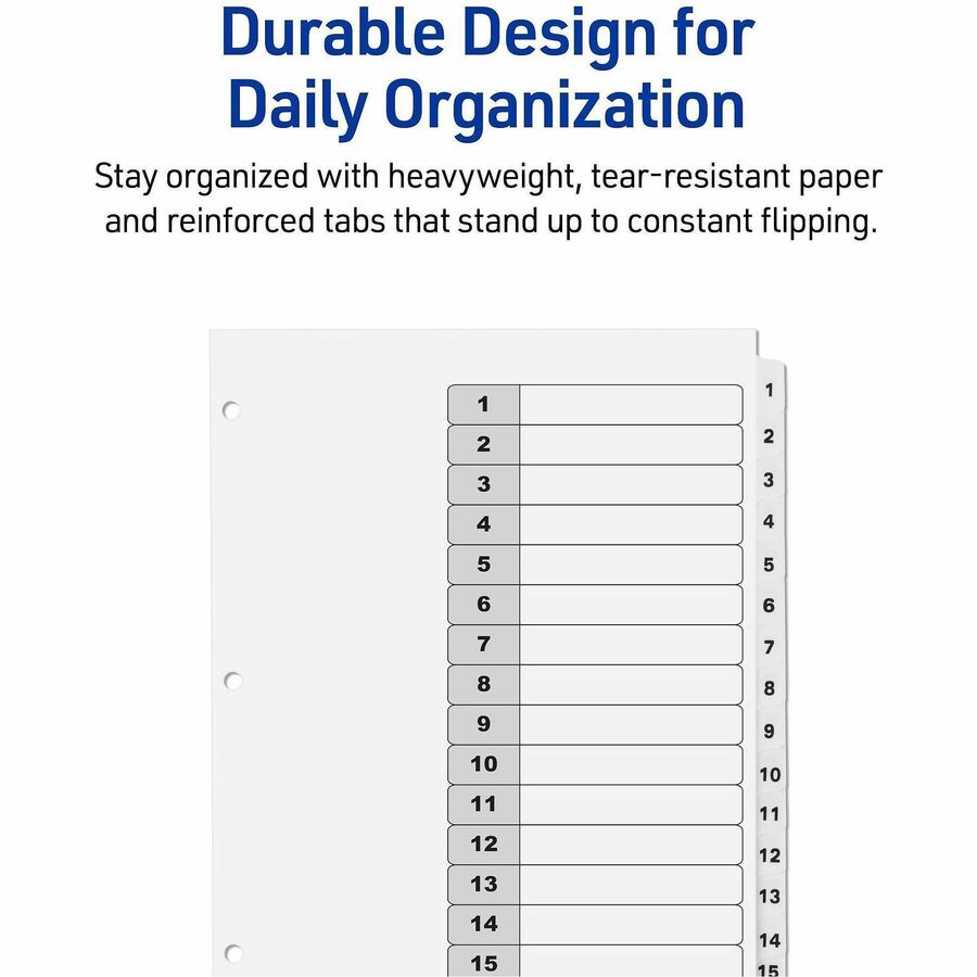 Image of Avery® Customizable Table of Contents Ready Index Black and White Dividers, 15-Tab, 1 to 15, 11 x 8.5, White, 6 Sets