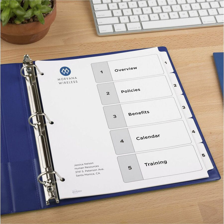 Image of Avery® Customizable Table of Contents Ready Index Black and White Dividers, 5-Tab, 1 to 5, 11 x 8.5, White, 6 Sets