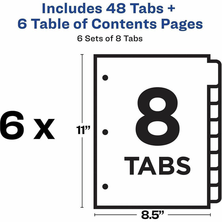 Image of Avery® Customizable Table of Contents Ready Index Black and White Dividers, 8-Tab, 1 to 8, 11 x 8.5, White, 6 Sets