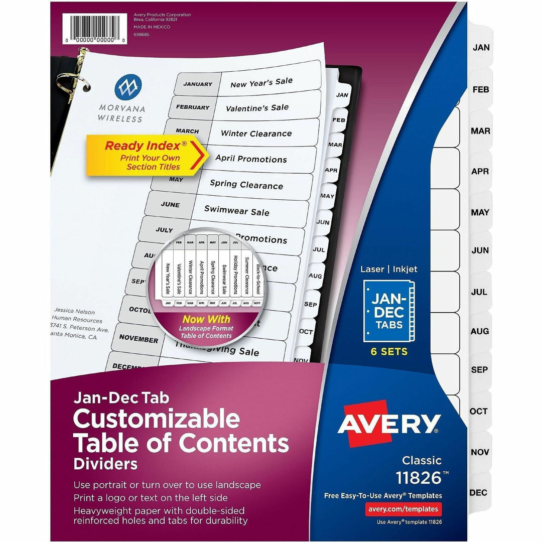 Image of Avery Jan-Dec Dividers, 12 Tabs, Ready Index (6 Sets of 11830)
