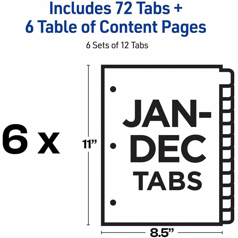 Image of Avery Jan-Dec Dividers, 12 Tabs, Ready Index (6 Sets of 11830)