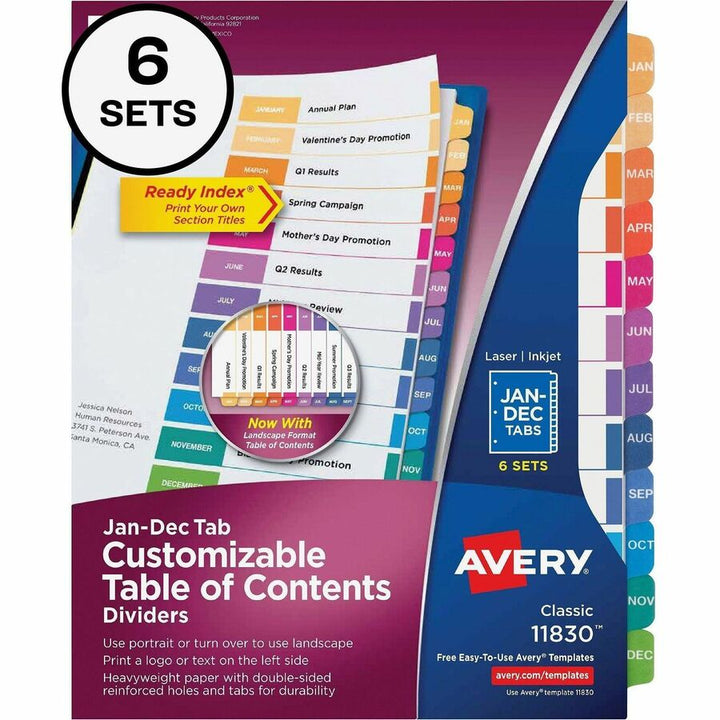 Image of Avery Jan-Dec Dividers, 12 Tabs, Ready Index (6 Sets of 11830)
