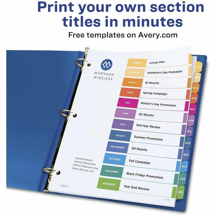Image of Avery Jan-Dec Dividers, 12 Tabs, Ready Index (6 Sets of 11830)