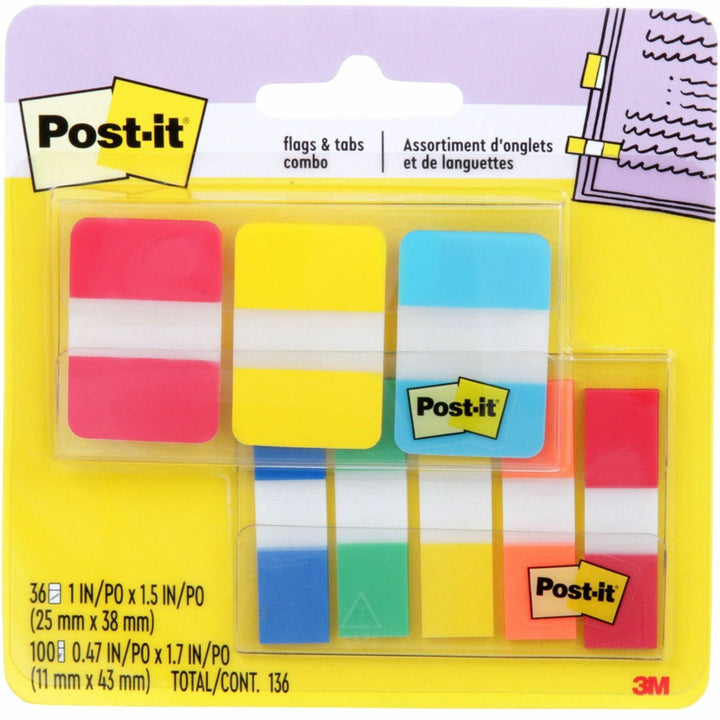 Image of Post-it® 686COMBO1 Tabs and Flags Combo Pack, Red, Yellow, Blue, Green, Orange, Sticky, Adhesive, 136 / Pack