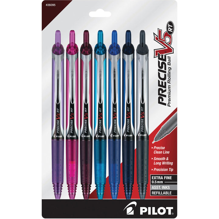 Image of Pilot® Precise V5RT Rollerball Pen, Retractable, Extra-Fine 0.5 mm, Assorted Ink and Barrel Colors, 7/Pack