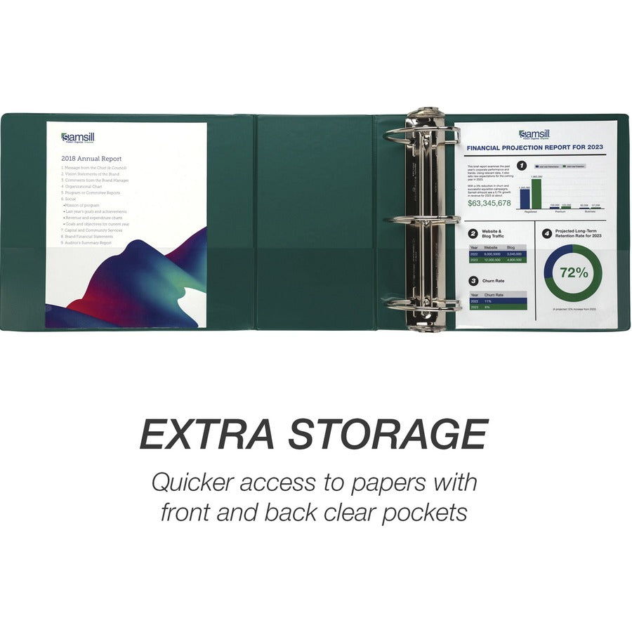 Image of Samsill® Binder, Locking, 6" D-Ring, 8-1/2"x11"Pg Sz, Green