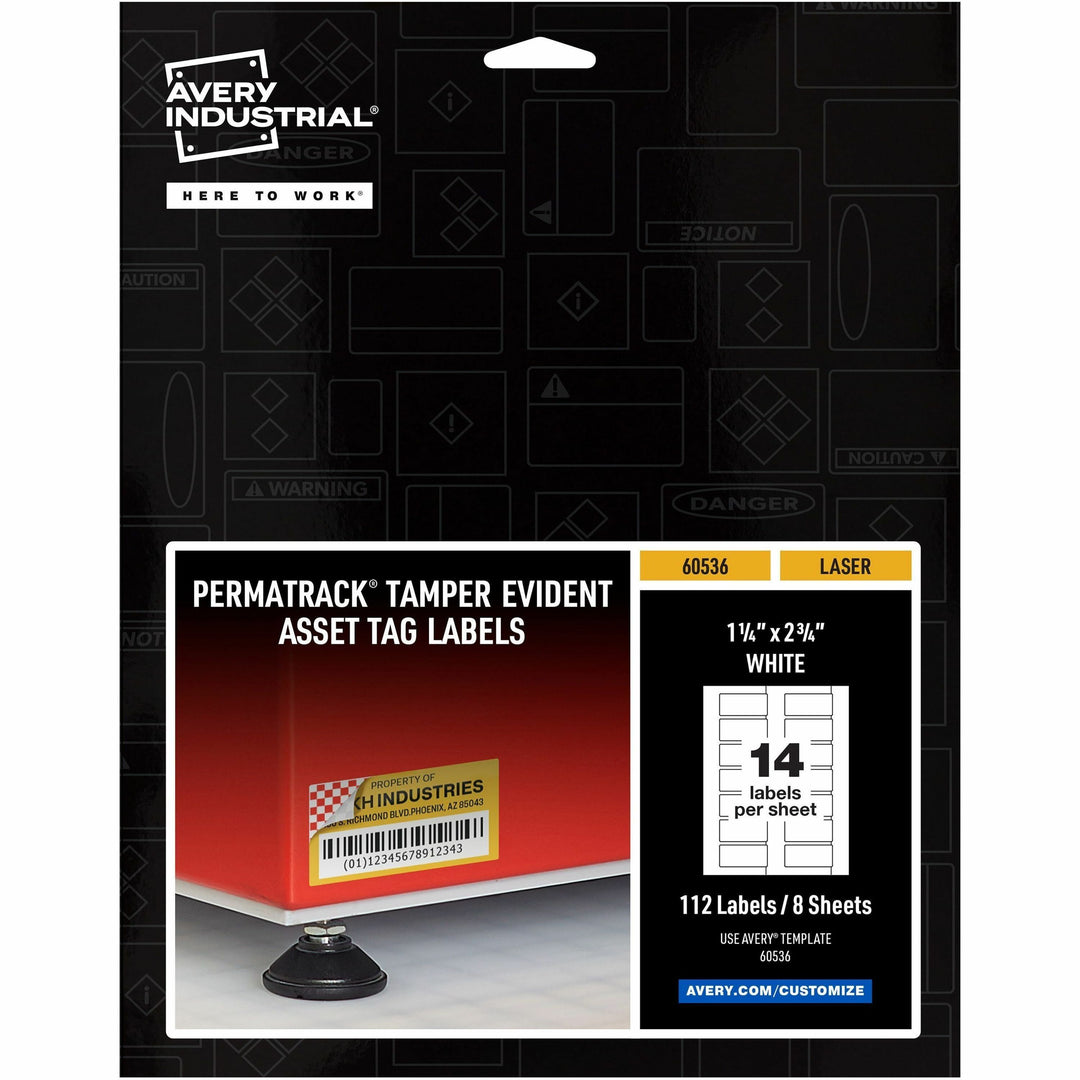 Image of Avery® Asset Tag, Tamper-proof, Laser, 1-1/4"x2-3/4", 112/PK, WE