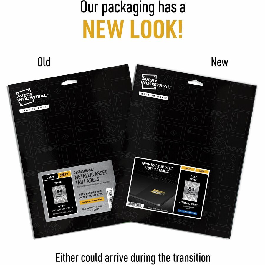 Image of Avery® Labels, f/Asset Tags, Metallic, 1/2"x1", 672/PK, Silver