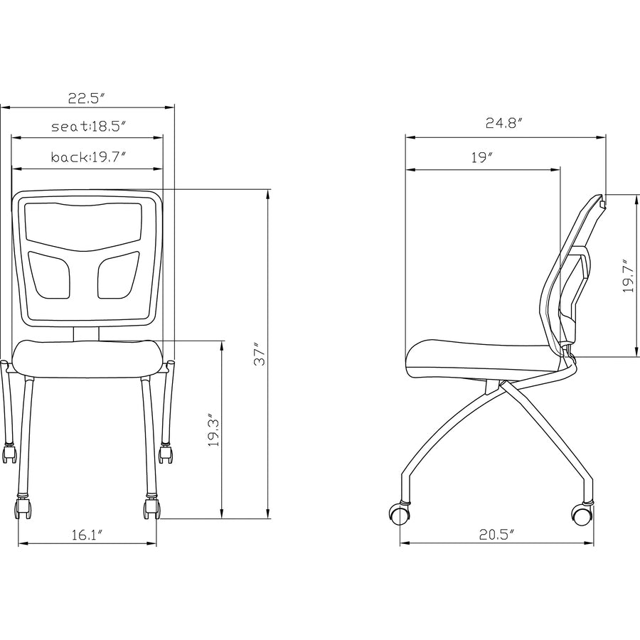 Image of Lorell Guest Chair,Mesh Back,24-2/3"x24"x37",2/CT,BK Seat/BK Frame