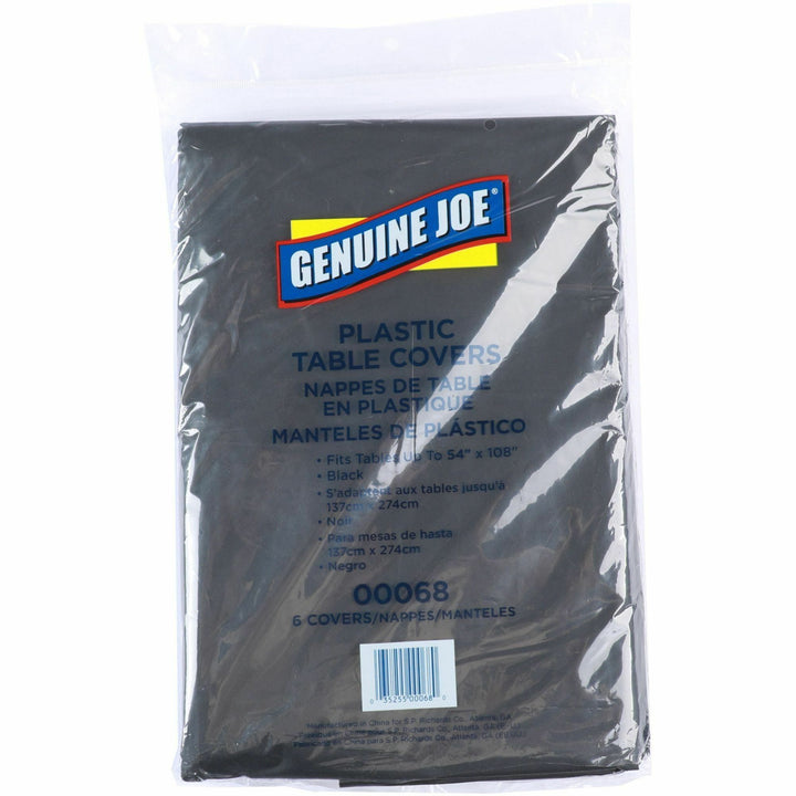 Image of Genuine Joe 00068 Plastic Table Covers, 108" L x 54" Width, Plastic, Black, 1 Pack