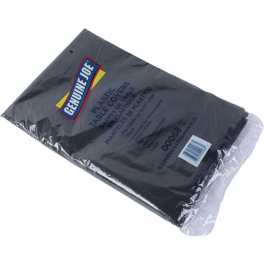 Image of Genuine Joe 00068 Plastic Table Covers, 108" L x 54" Width, Plastic, Black, 1 Pack