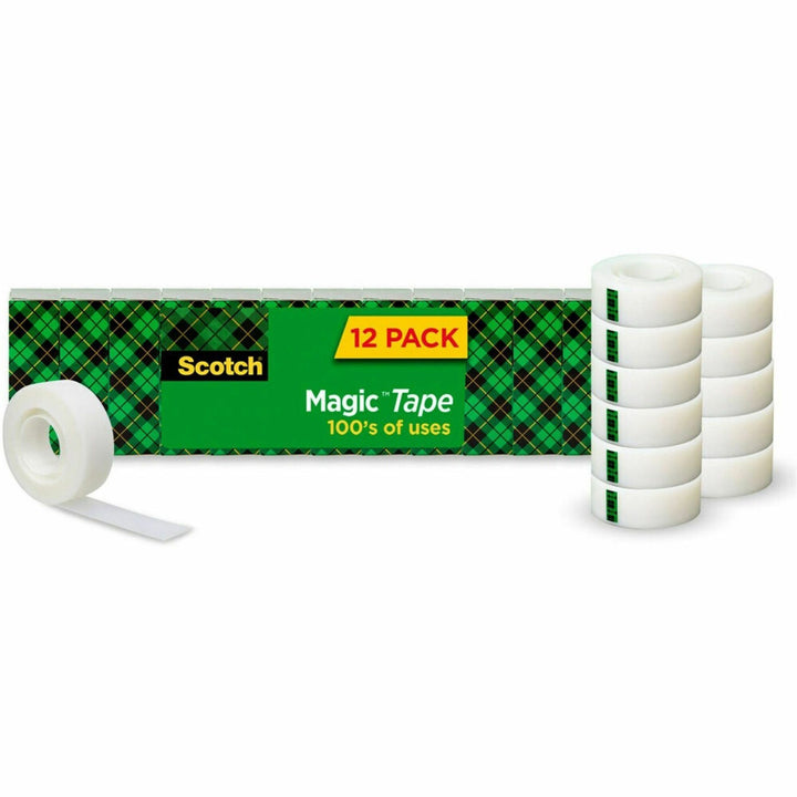 Image of Scotch® Clip Dispenser Value Pack With 12 Rolls Of Tape, 1" Core, Plastic, Charcoal