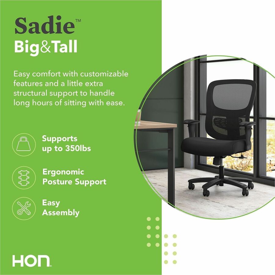 Image of HON® Task Chair,Big&Tall,Mesh Back,30-1/3"x30-1/3"x42-9/10",BK