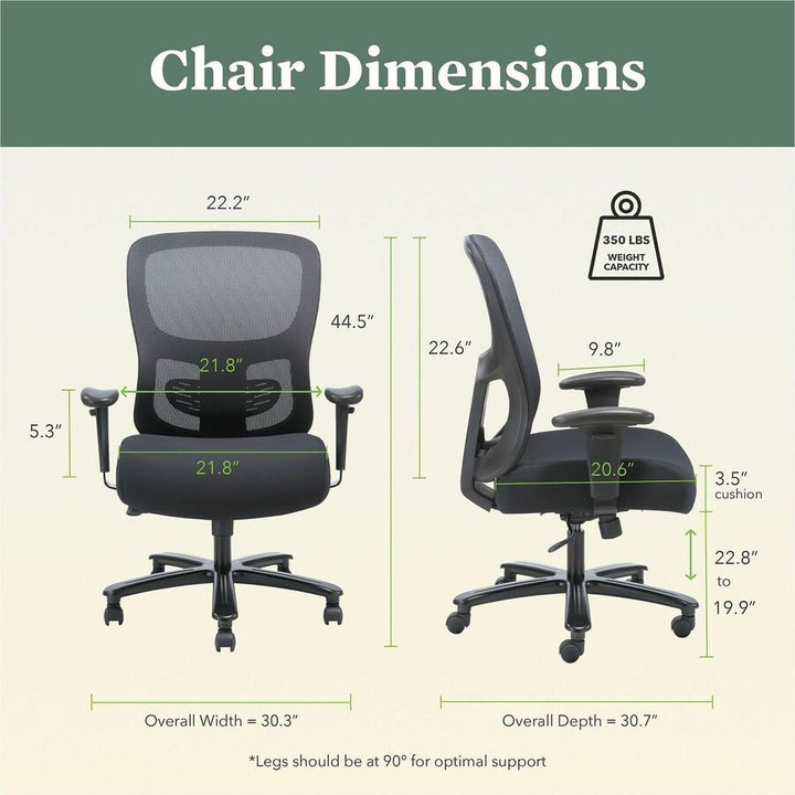 Image of HON® Task Chair,Big&Tall,Mesh Back,30-1/3"x30-1/3"x42-9/10",BK