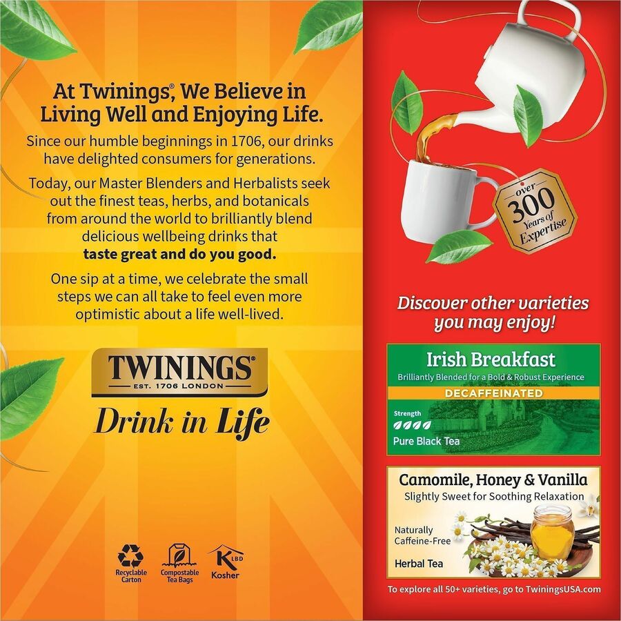 Image of TWININGS® Tea Bags, English Breakfast Decaf, 1.76 Oz, 25/box