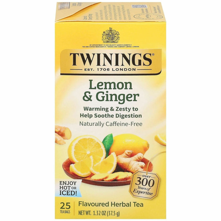 Image of TWININGS® Tea Bags, Lemon And Ginger, 1.32 Oz Tea Bag, 25 Tea Bags/box