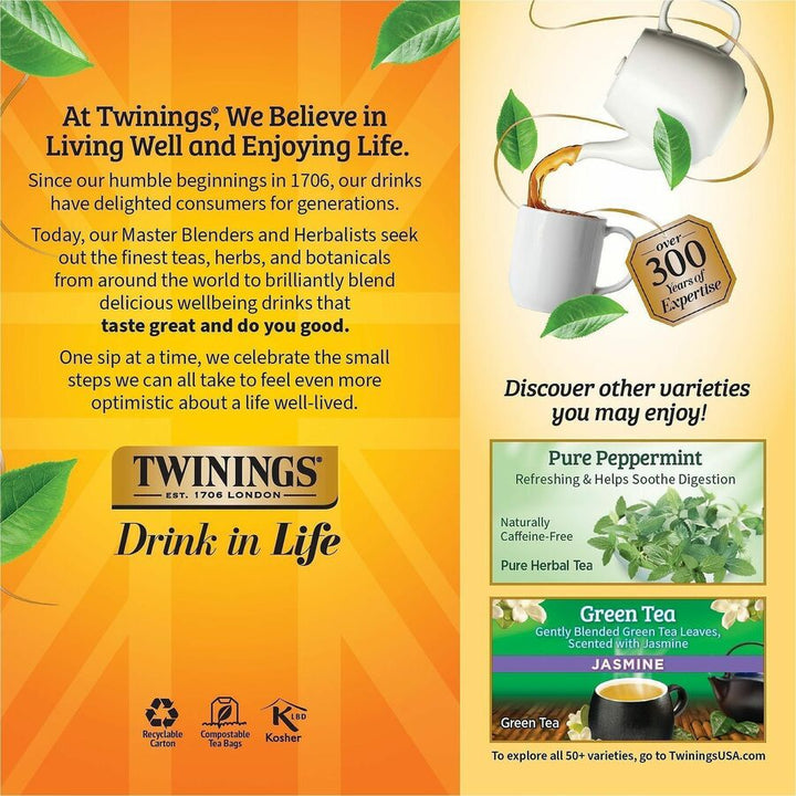 Image of TWININGS® Tea Bags, Lemon And Ginger, 1.32 Oz Tea Bag, 25 Tea Bags/box