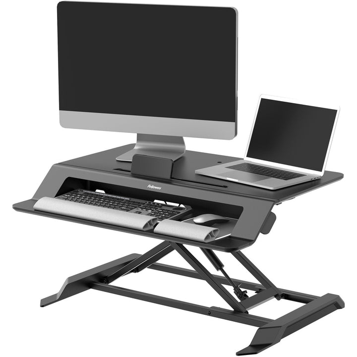 Image of Fellowes® Lotus Lt Sit-Stand Workstation, 34.38" X 28.38" X 7.62", Black