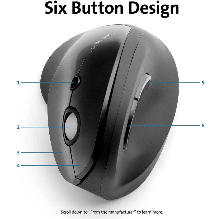 Image of Kensington® Pro Fit Ergo Vertical Wireless Mouse, 2.4 Ghz Frequency/65.62 Ft Wireless Range, Right Hand Use, Black