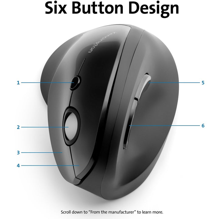 Image of Kensington® Pro Fit Ergo Vertical Wireless Mouse, 2.4 Ghz Frequency/65.62 Ft Wireless Range, Right Hand Use, Black