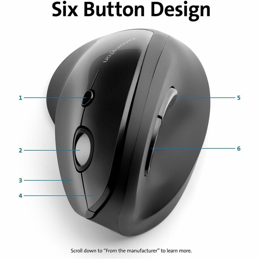 Image of Kensington® Pro Fit Ergo Vertical Wireless Mouse, 2.4 Ghz Frequency/65.62 Ft Wireless Range, Right Hand Use, Black