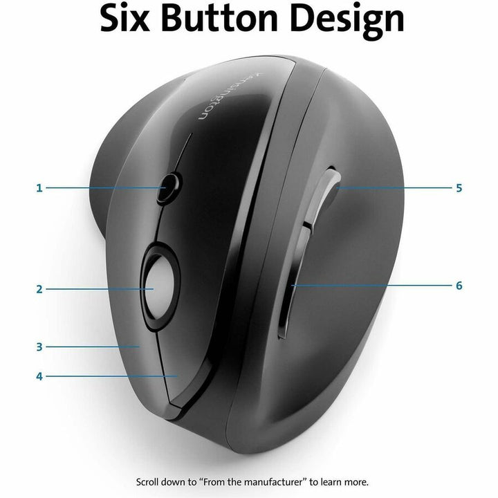 Image of Kensington® Pro Fit Ergo Vertical Wireless Mouse, 2.4 Ghz Frequency/65.62 Ft Wireless Range, Right Hand Use, Black