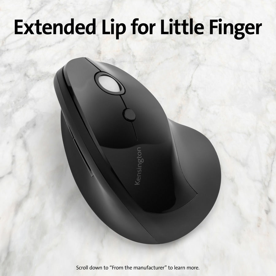 Image of Kensington® Pro Fit Ergo Vertical Wireless Mouse, 2.4 Ghz Frequency/65.62 Ft Wireless Range, Right Hand Use, Black