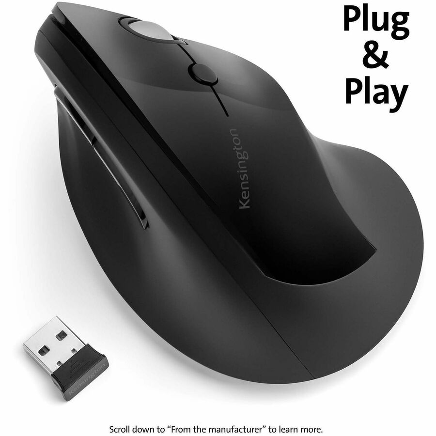 Image of Kensington® Pro Fit Ergo Vertical Wireless Mouse, 2.4 Ghz Frequency/65.62 Ft Wireless Range, Right Hand Use, Black