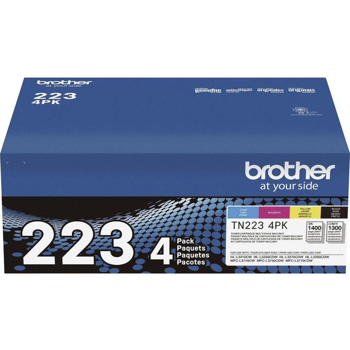 Image of Brother TN223 Original Toner Cartridge, 1400 Pages Black, 1300 Pages Cyan, 1300 Pages Magenta, 1300 Pages Yellow, 1 Box