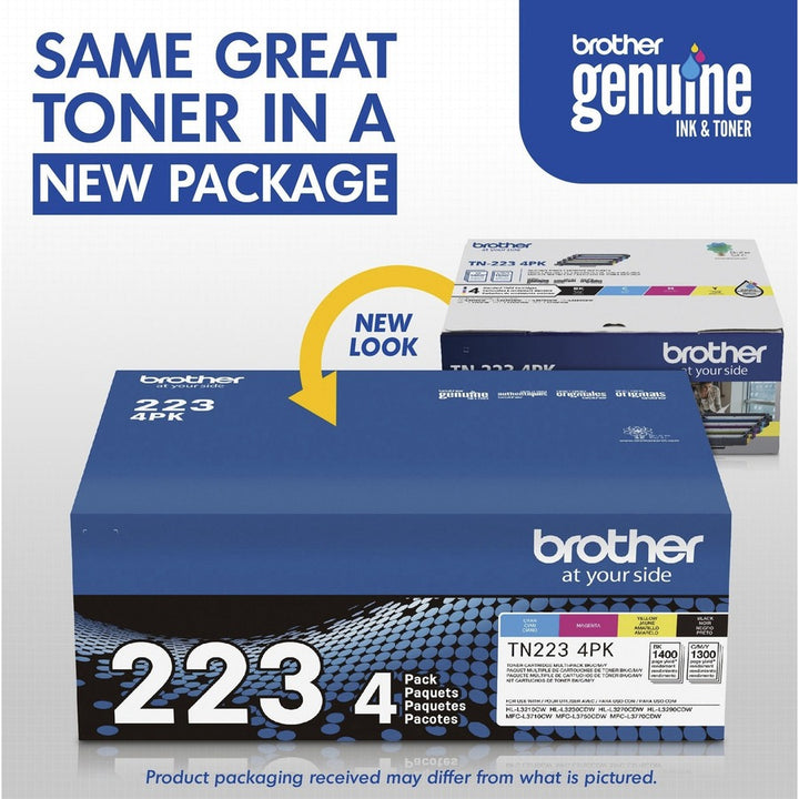 Image of Brother TN223 Original Toner Cartridge, 1400 Pages Black, 1300 Pages Cyan, 1300 Pages Magenta, 1300 Pages Yellow, 1 Box