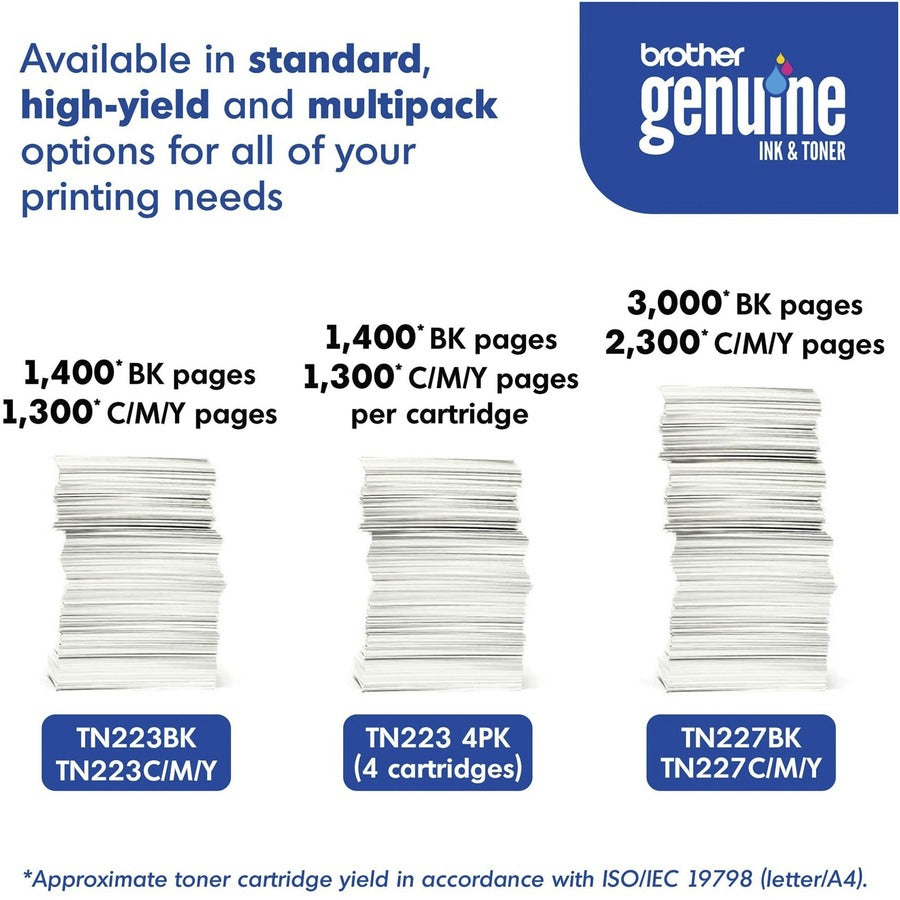 Image of Brother TN223 Original Toner Cartridge, 1400 Pages Black, 1300 Pages Cyan, 1300 Pages Magenta, 1300 Pages Yellow, 1 Box