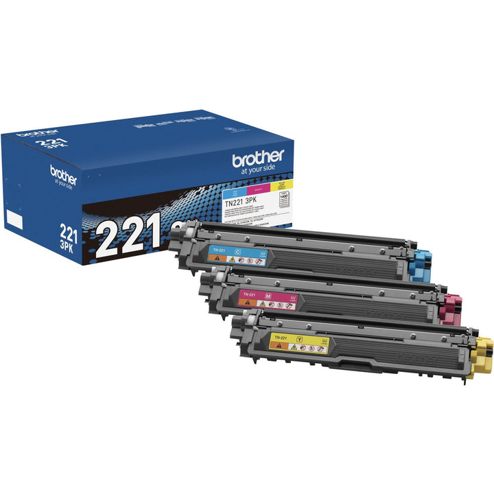 Image of Brother TN221 Original Toner Cartridge, 1400 Pages Cyan, 1400 Pages Magenta, 1400 Pages Yellow, 1 Box