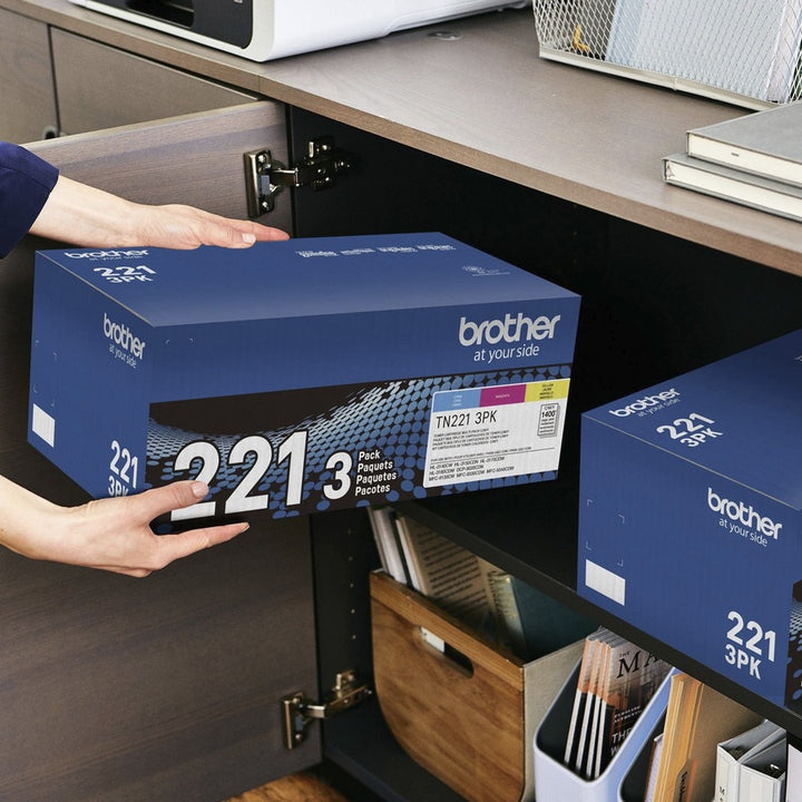 Image of Brother TN221 Original Toner Cartridge, 1400 Pages Cyan, 1400 Pages Magenta, 1400 Pages Yellow, 1 Box