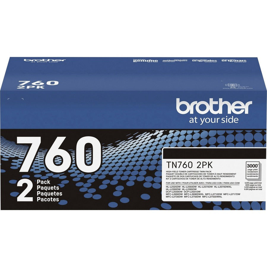 Image of Brother TN760 High Yield Laser Toner Cartridge, 3000 Pages Black (Per Cartridge), 1 Box