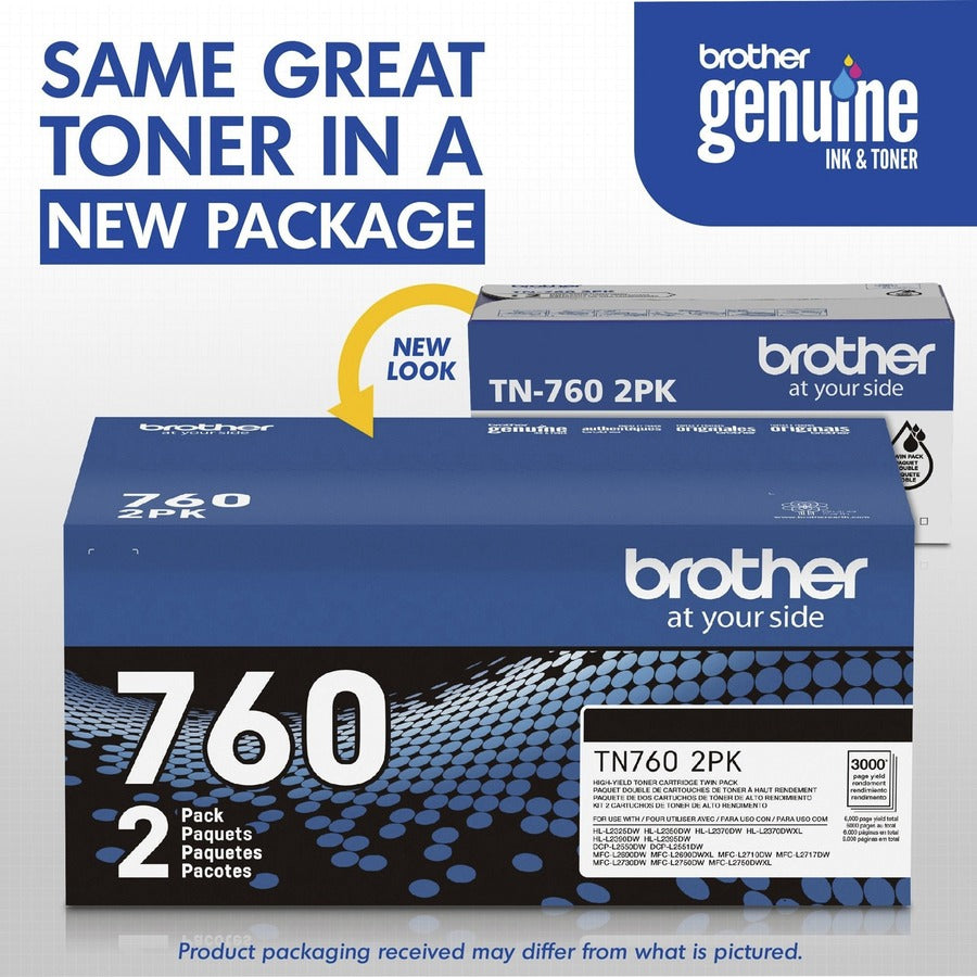 Image of Brother TN760 High Yield Laser Toner Cartridge, 3000 Pages Black (Per Cartridge), 1 Box