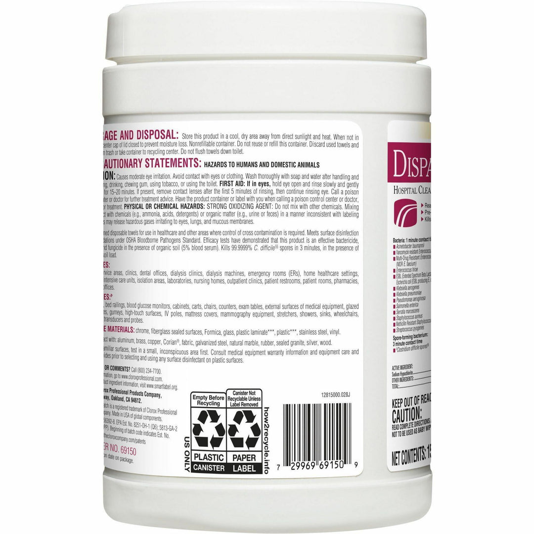 Image of Clorox® Disinfectant Towels, w/Bleach, 32 oz, 150/Canister, 8/CT,WE