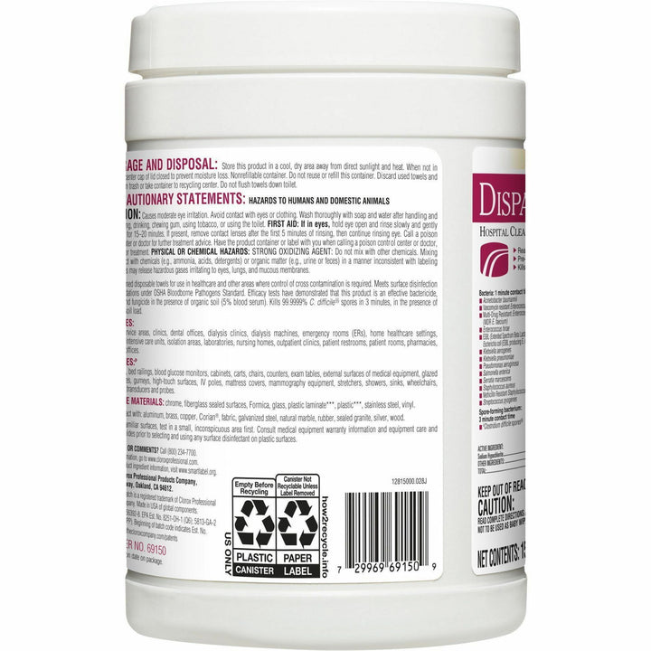 Image of Clorox® Disinfectant Towels, w/Bleach, 32 oz, 150/Canister, 8/CT,WE