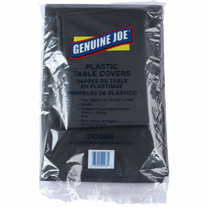 Image of Genuine Joe 00068CT Plastic Table Covers, 108" L x 54" Width, Plastic, Black, 6/Pack, 4 / Carton
