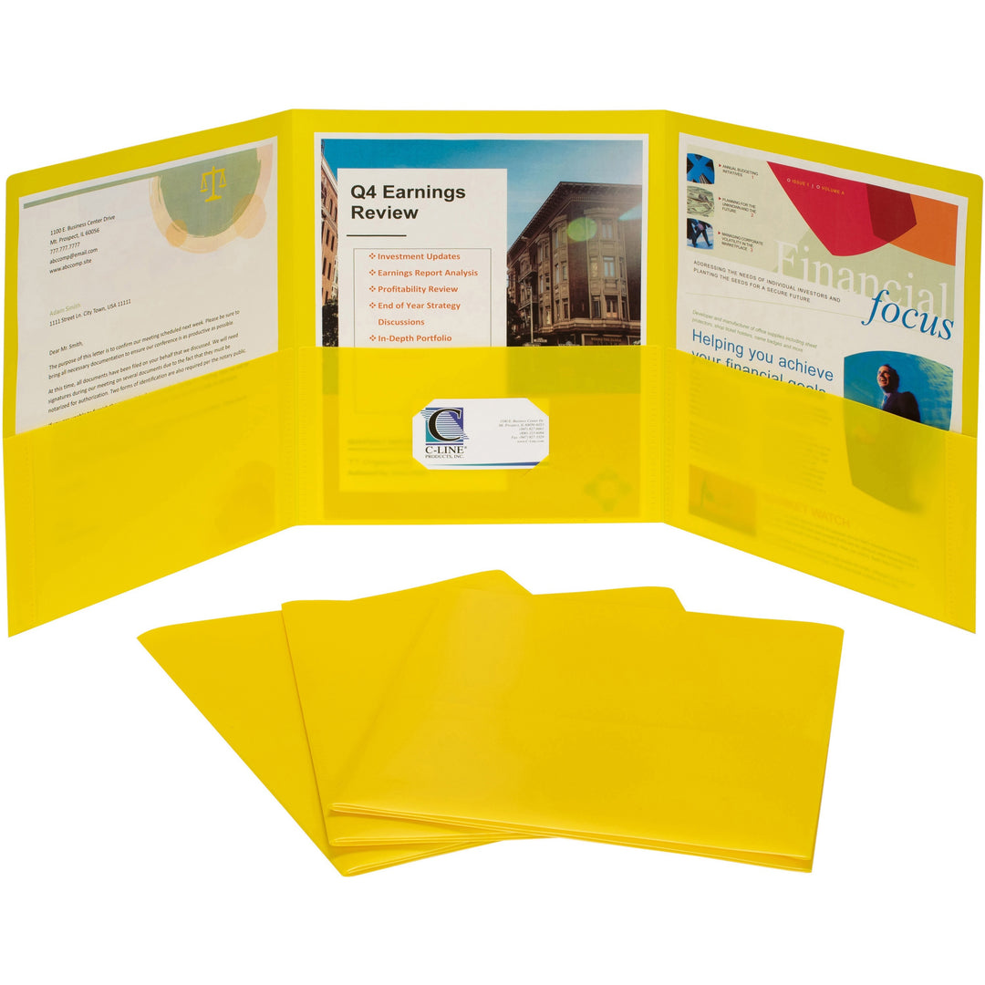 Image of C-Line® Portfolio,3-Pocket,w/Card Holder,Poly,Letter,24/BX,Yellow