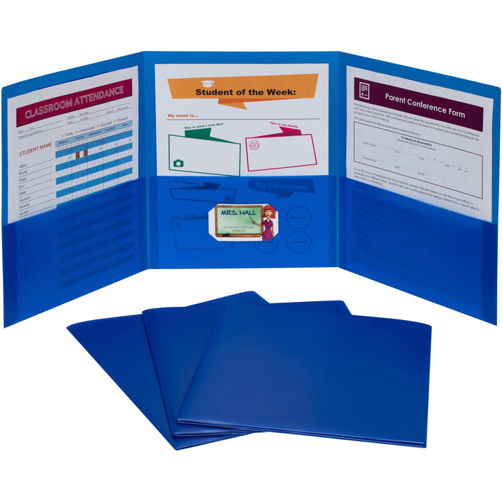 Image of C-Line® Portfolio,3-Pocket,w/Card Holder,Poly,Letter,24/BX,Blue