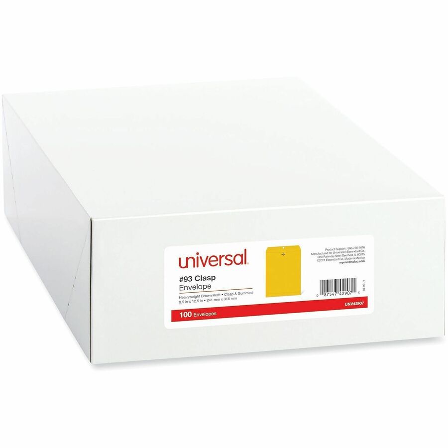 Image of Universal UNV42907 Envelope, Clasp, #12 1/2, 32 lb, Clasp/Gummed Flap, Brown Kraft, Kraft Paper, 100 / Box