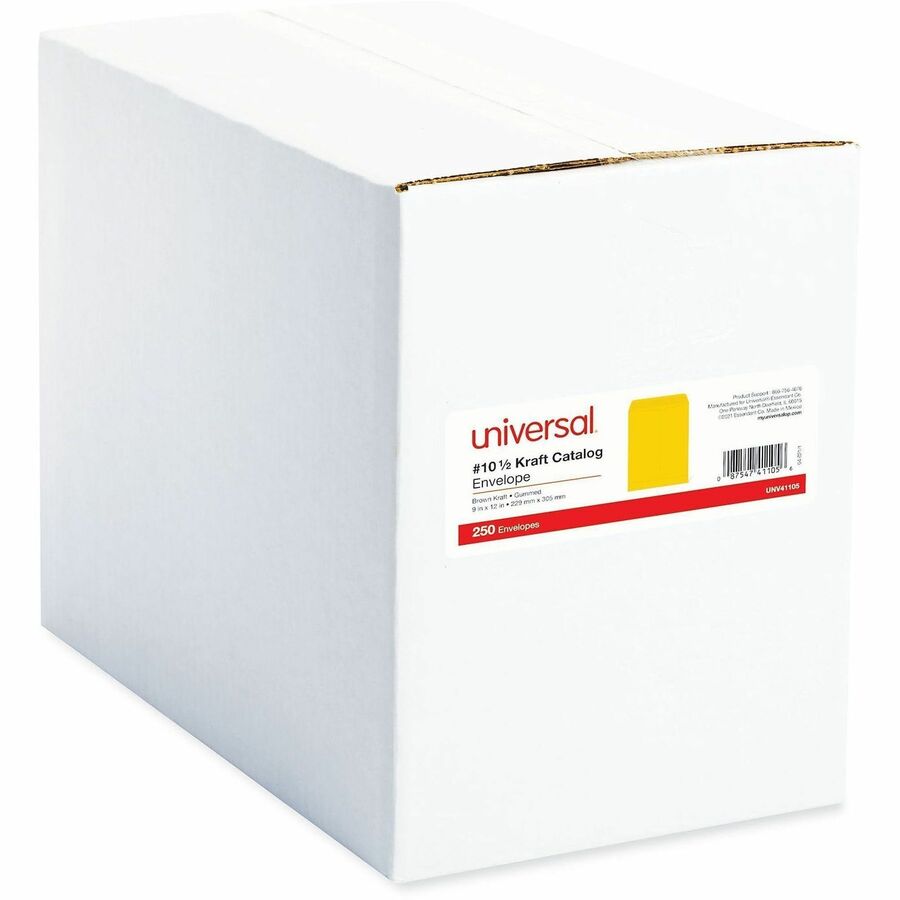Image of Universal UNV41105 Envelope, Catalog, #10 1/2, 24 lb, Gummed, Brown Kraft, Kraft Paper, 250 / Box