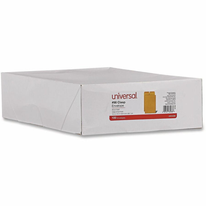 Image of Universal UNV35268 Envelope, Clasp, #98, 15" W x 10" Length, 28 lb, Clasp/Gummed Flap, Brown Kraft, Kraft Paper, 100 / Box