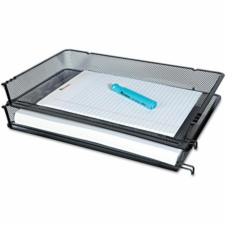 Image of Universal® Deluxe Mesh Stacking Side Load Tray, 1 Section, Legal Size Files, 17" x 10.88" x 2.5", Black